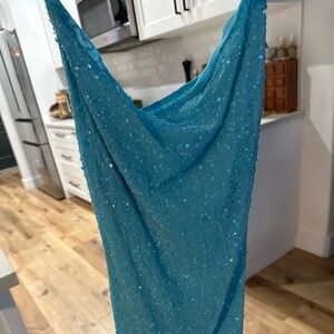 Show Me Your MuMu Turquoise Sequin Backless Dress